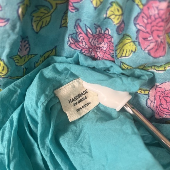 Islapayal Paris Midi Dress Womens Medium Teal Floral Smocked Off The Shoulder - Picture 5 of 8